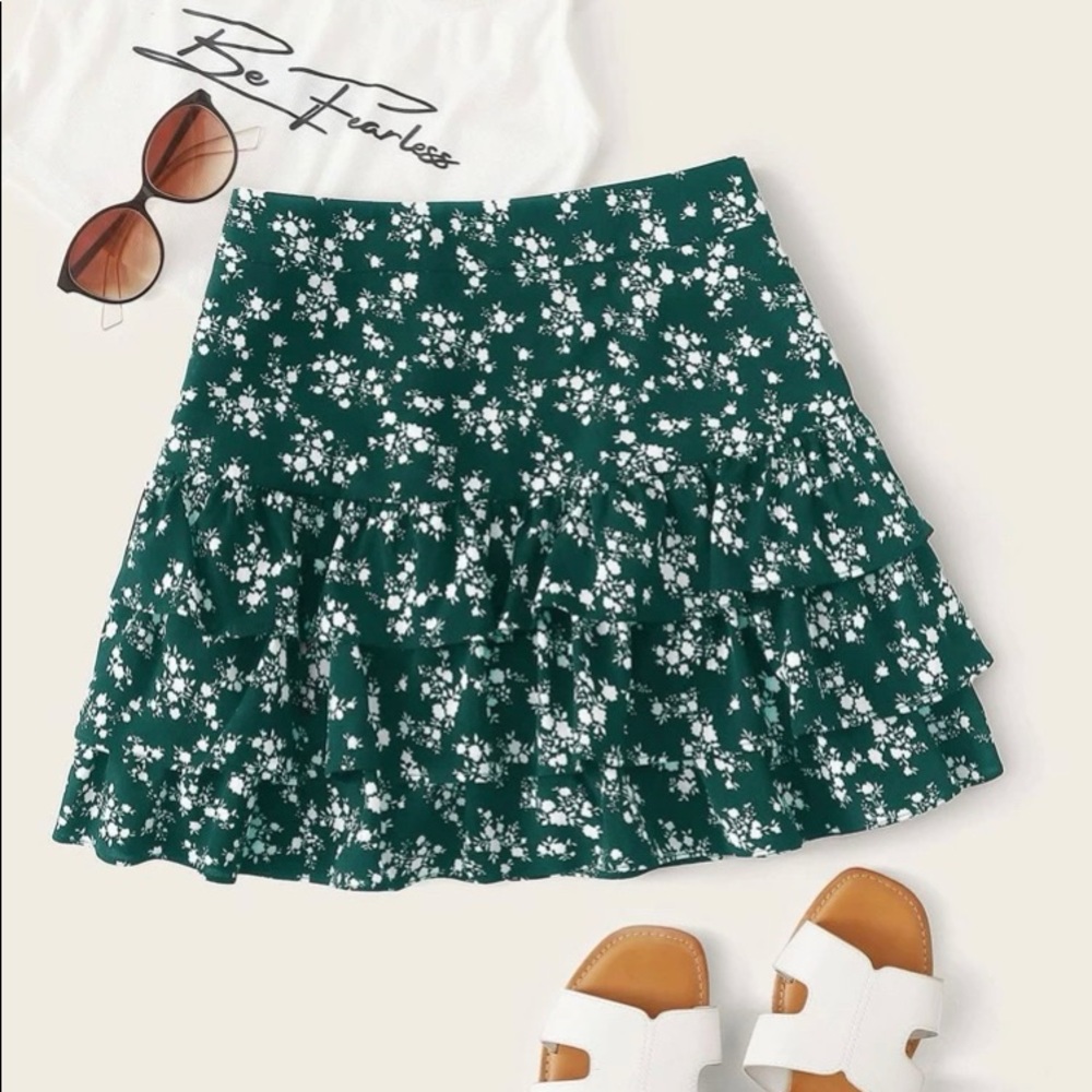 Green Floral Skirt